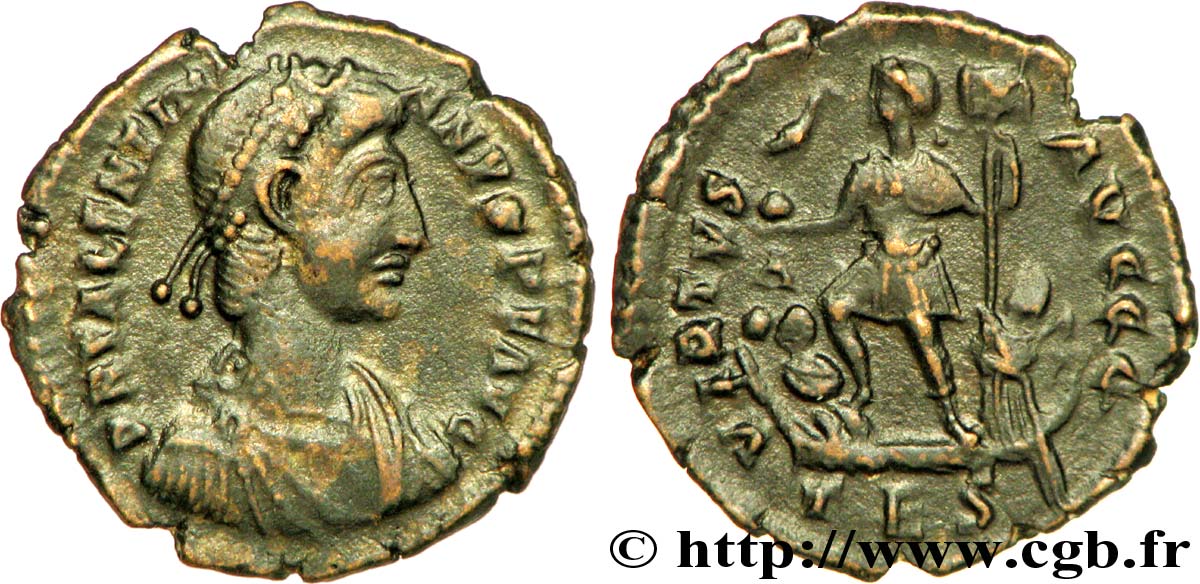 VALENTINIANO II Nummus, (PB, Æ 3) AU