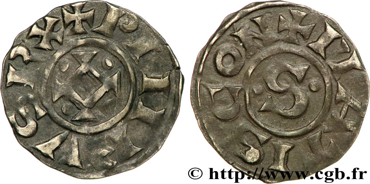 PHILIP I OF France Denier, 2e type n.d. Mâcon XF