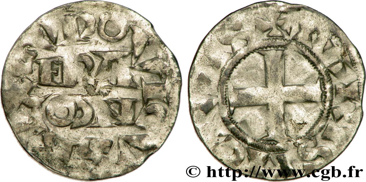 LUIS VII  THE YOUNG  Denier, 1er type n.d. Paris MBC/BC+