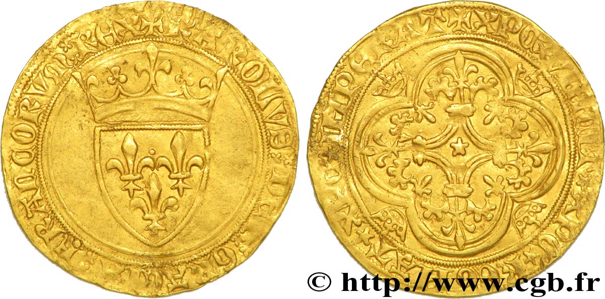 CHARLES VI  THE MAD  OR  THE WELL-BELOVED  Écu d or à la couronne n.d. Saint-Quentin MBC
