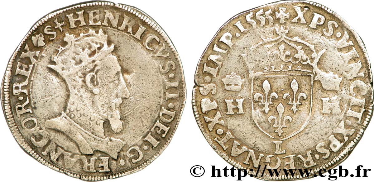 HENRY II Teston à la tête couronnée 1555 Bayonne VF