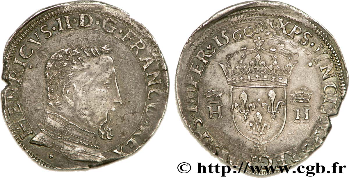 FRANCIS II. COINAGE AT THE NAME OF HENRY II Teston à la tête nue, 5e type 1560 Toulouse q.SPL/BB