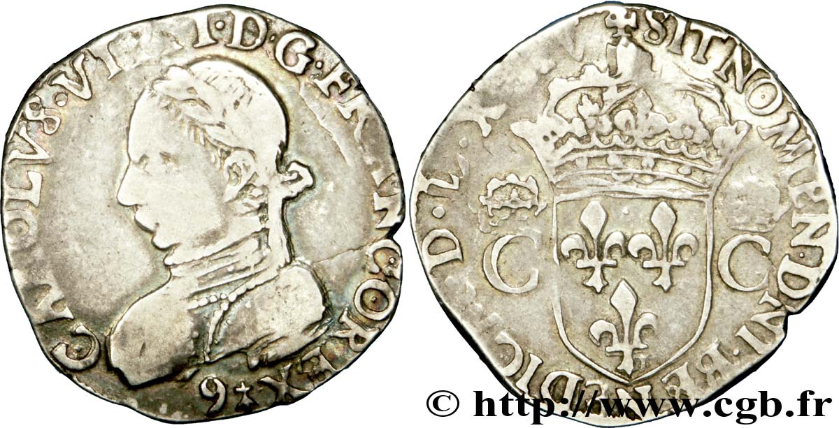 HENRY III. COINAGE AT THE NAME OF CHARLES IX Teston, 2e type 1575 (MDLXXV) Rennes BC+/MBC