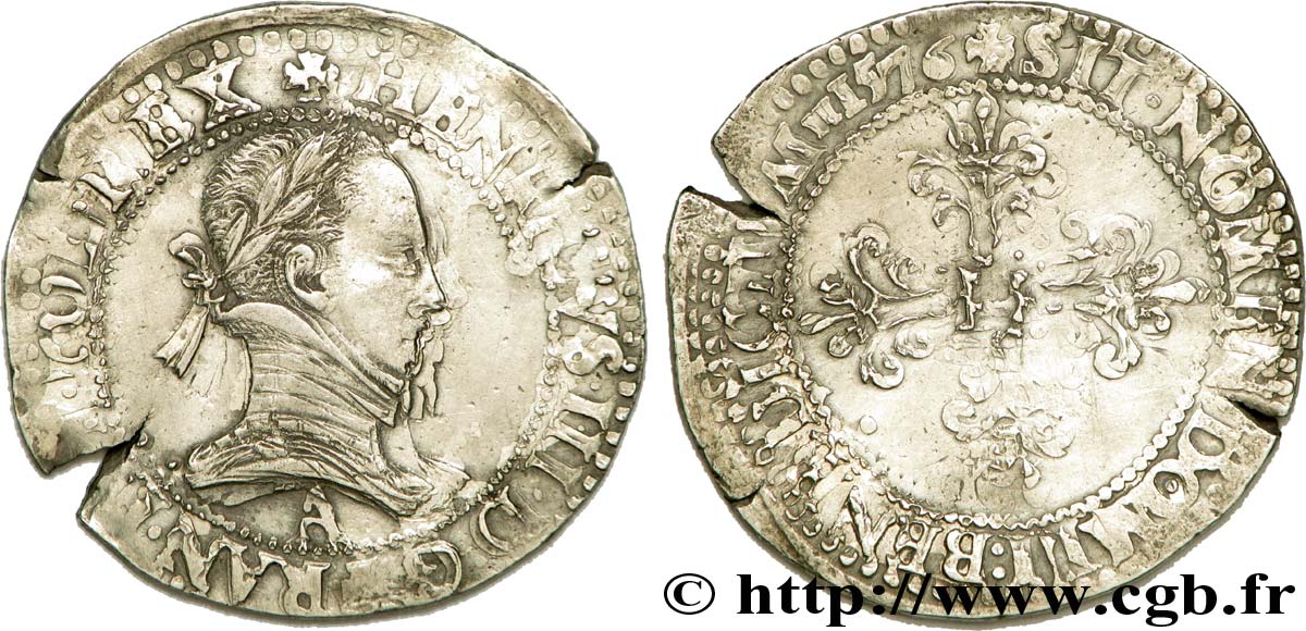 HENRI III Franc au col plat 1576 Paris TB+