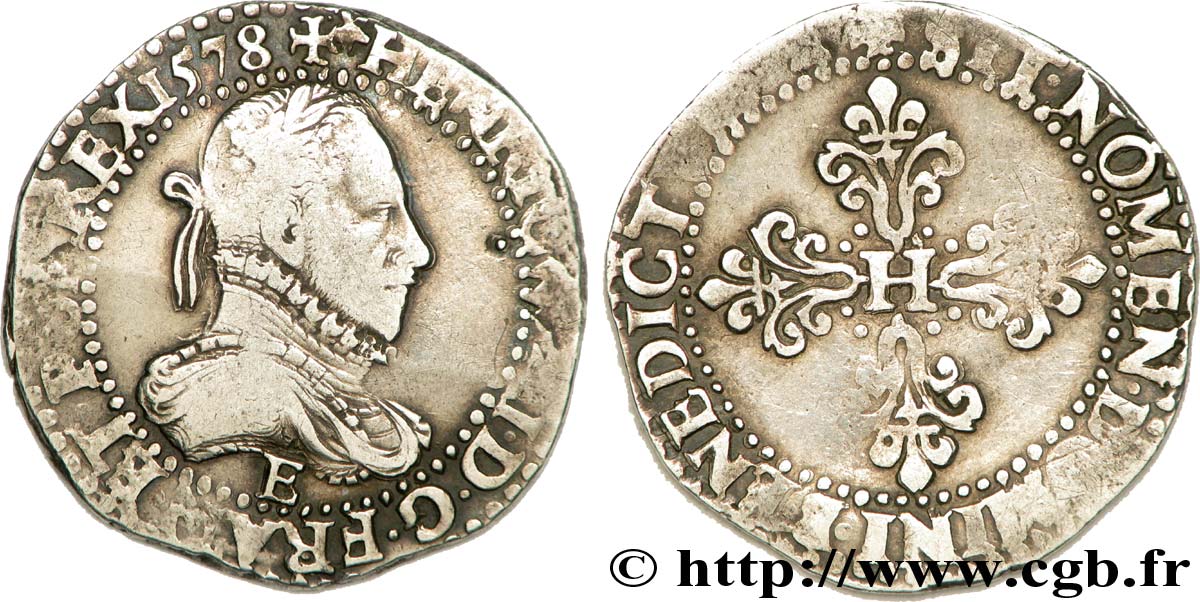 HENRI III Demi-franc au col gaufré 1578 Tours TTB