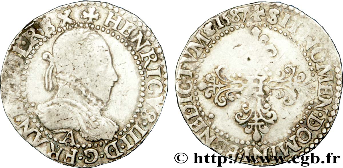 HENRI III Demi-franc au col gaufré 1587 Paris TB+