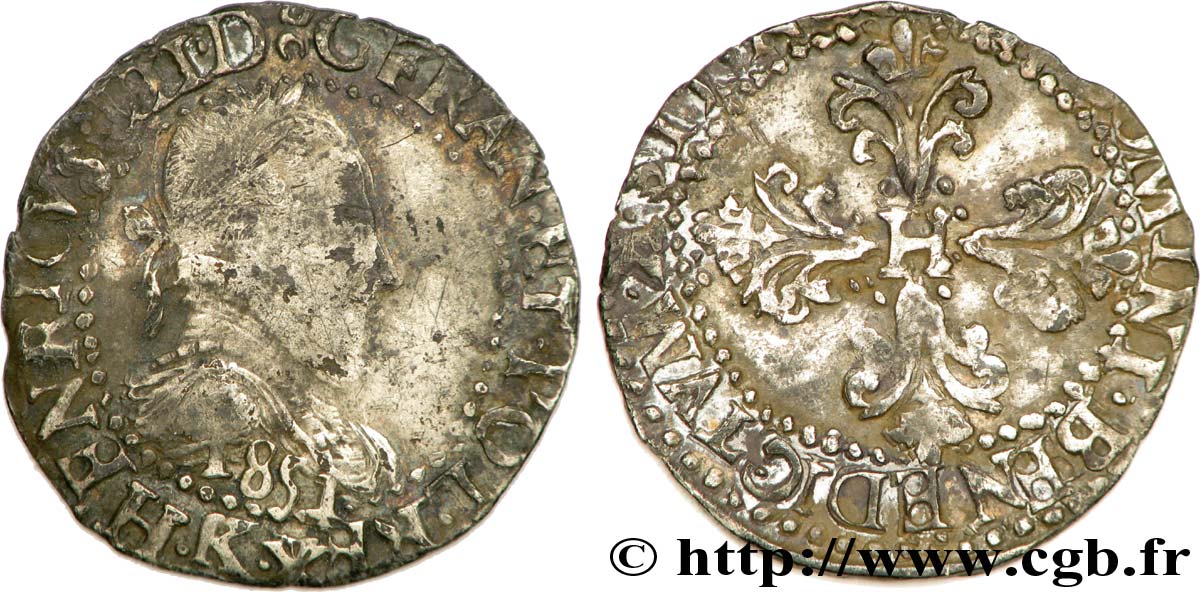 HENRY III Quart de franc au col plat, variété avec millésime retourné 1581 Bordeaux VF