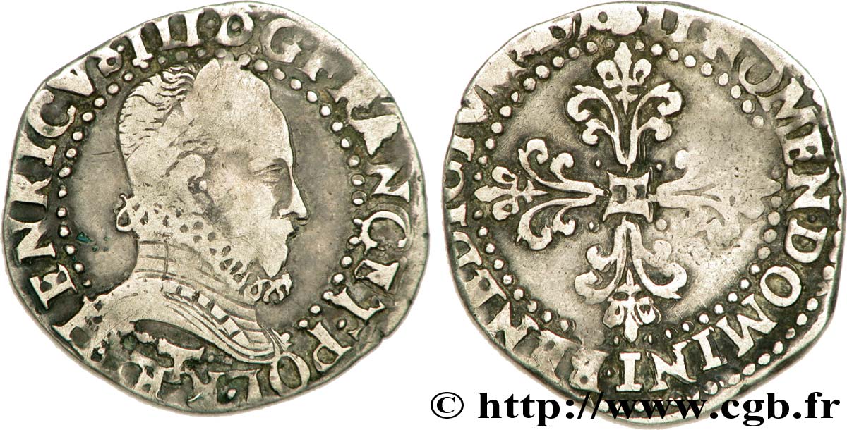 HENRY III Quart de franc au col fraisé 1587 Nantes XF