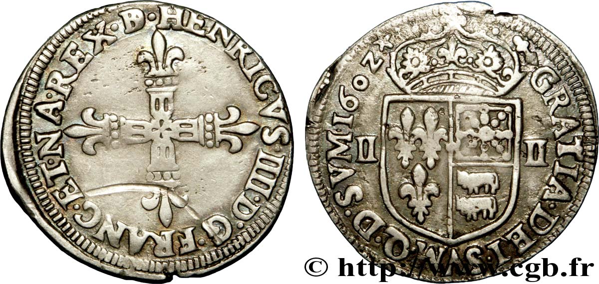 HENRY IV Quart d écu de Béarn 1602 Morlaàs XF