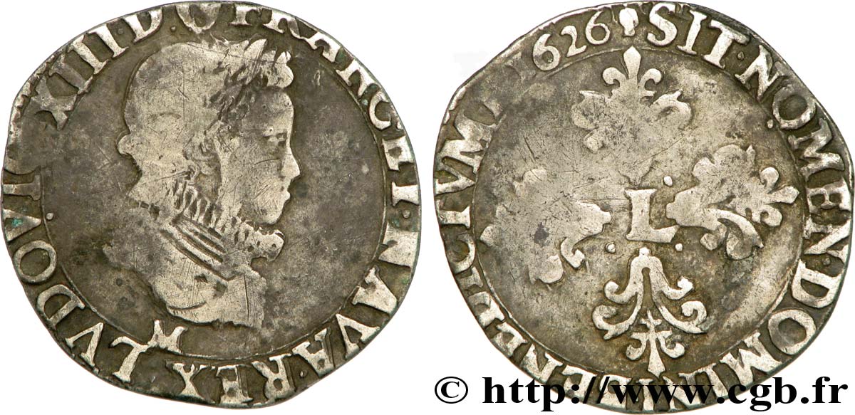 LOUIS XIII  Demi-franc au buste enfantin et fraisé 1626 Toulouse VF/VF