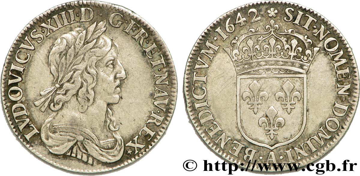 LOUIS XIII  Quart d écu, buste drapé et cuirassé (2e buste de Jean Warin) 1642 Paris, Monnaie de Matignon SS/fVZ