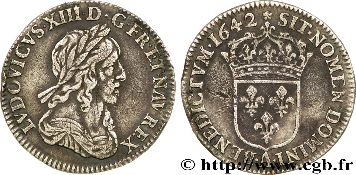 LOUIS XIII LE JUSTE Douzième d écu, buste drapé et cuirassé (2e buste de Jean Warin) 1642 Paris, Monnaie de Matignon TB+