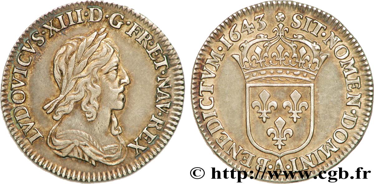 LOUIS XIII  Douzième d écu, buste drapé et cuirassé (2e buste de Jean Warin) 1643 Paris, Monnaie de Matignon AU/AU