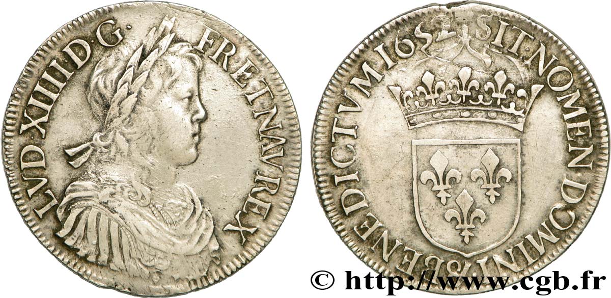 LOUIS XIV LE GRAND OU LE ROI SOLEIL Écu à la mèche longue 1652 Aix-en-Provence TB+/TTB
