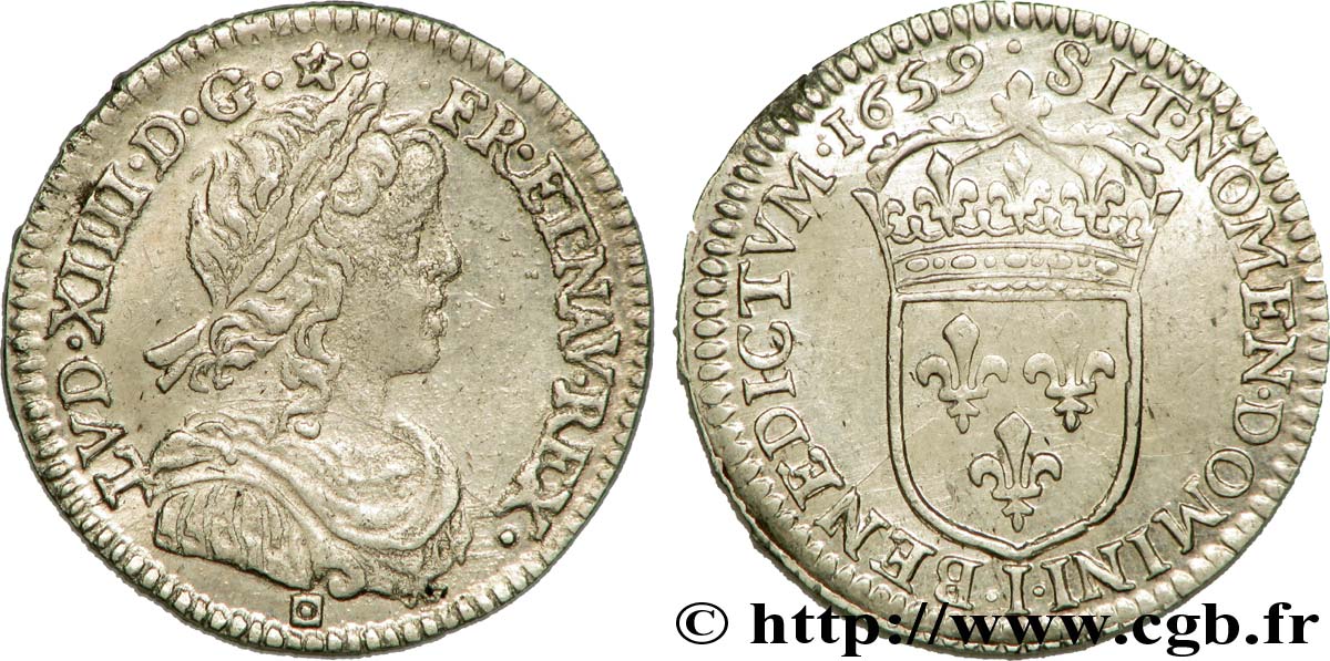 LOUIS XIV LE GRAND OU LE ROI SOLEIL Douzième d&nbsp;écu à la mèche longue 1659 Limoges SUP