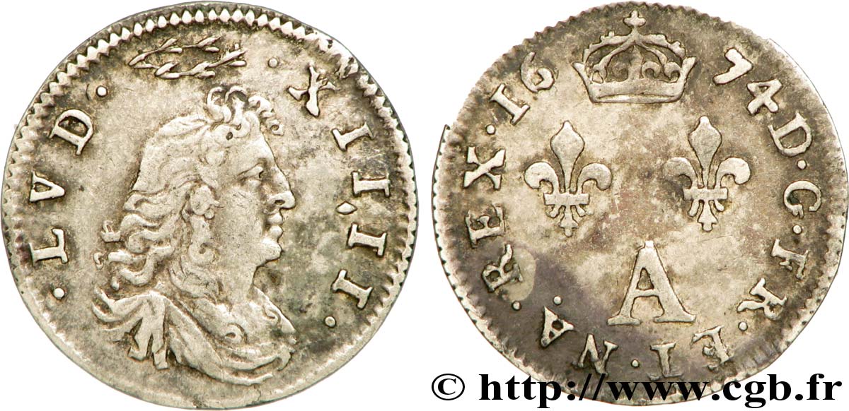 LOUIS XIV &nbsp;THE SUN KING&nbsp; Deux sols dits &nbsp;des traitants&nbsp; 1674 Paris MBC