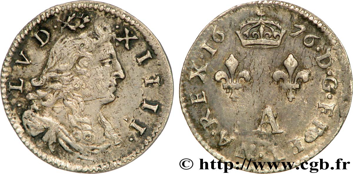 LOUIS XIV  THE SUN KING  Deux sols dits  des traitants  1676 Paris MBC