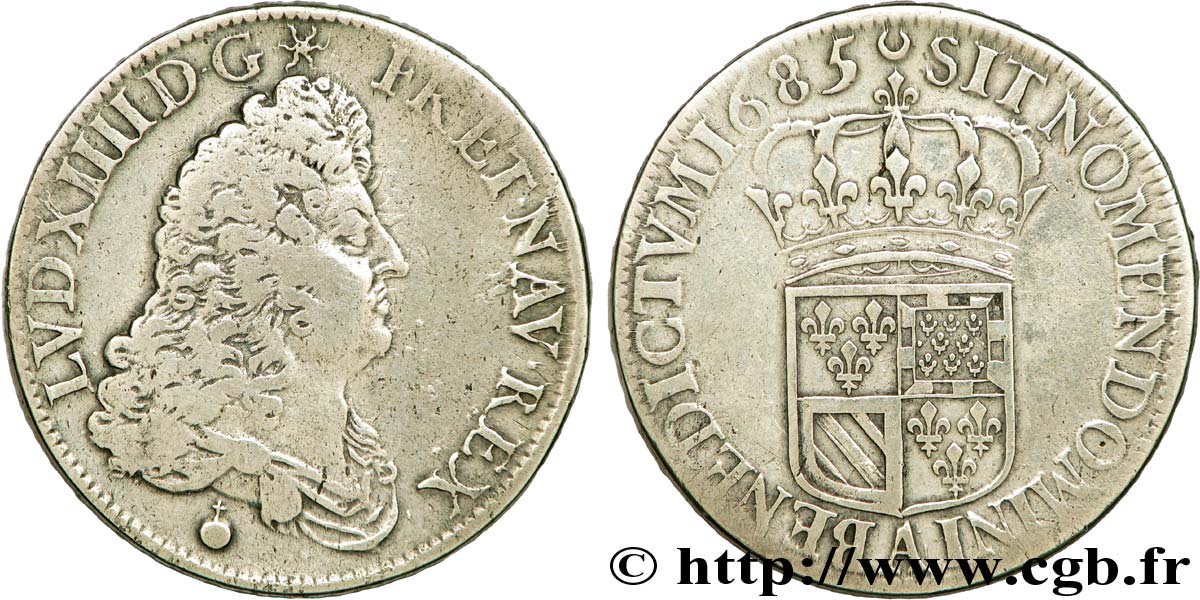 LOUIS XIV &nbsp;THE SUN KING&nbsp; Demi-écu de Flandre 1685 Paris BC/BC+