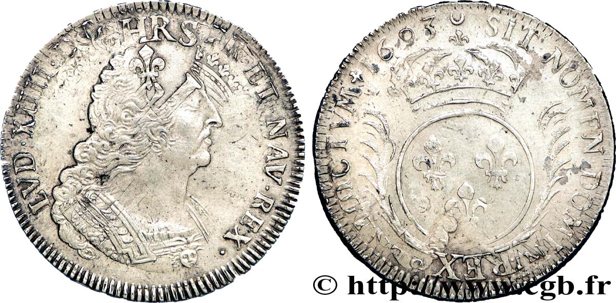 LOUIS XIV &nbsp;THE SUN KING&nbsp; Écu aux palmes 1693 Reims AU
