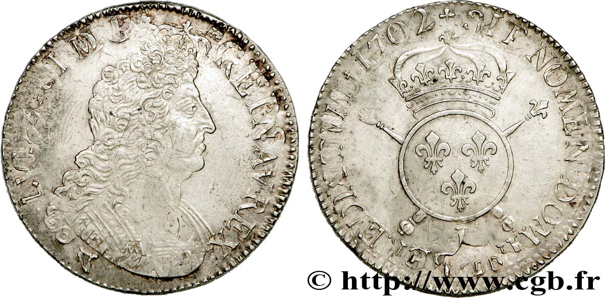 LOUIS XIV  THE SUN KING  Écu aux insignes 1702 Limoges q.SPL