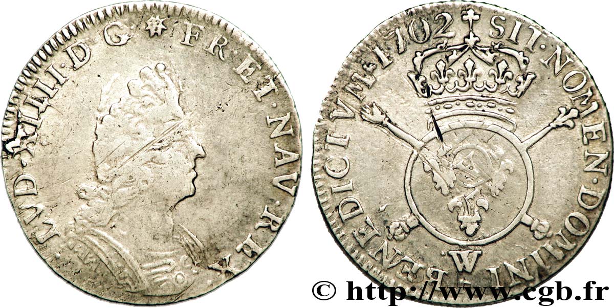 LOUIS XIV  THE SUN KING  Douzième d écu aux insignes, buste du type aux palmes 1702 Lille S/SS