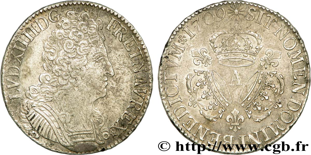 LOUIS XIV  THE SUN KING  Écu aux trois couronnes 1709 Paris SS/fVZ