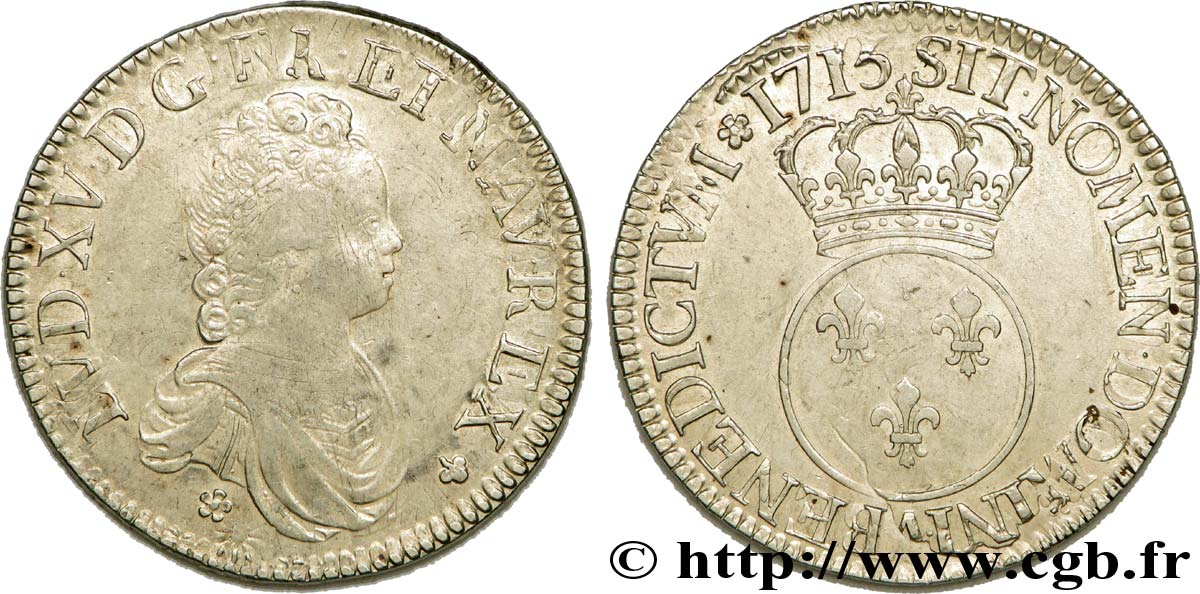 LOUIS XV  THE WELL-BELOVED  Écu dit  vertugadin  1715 Paris MBC/MBC+