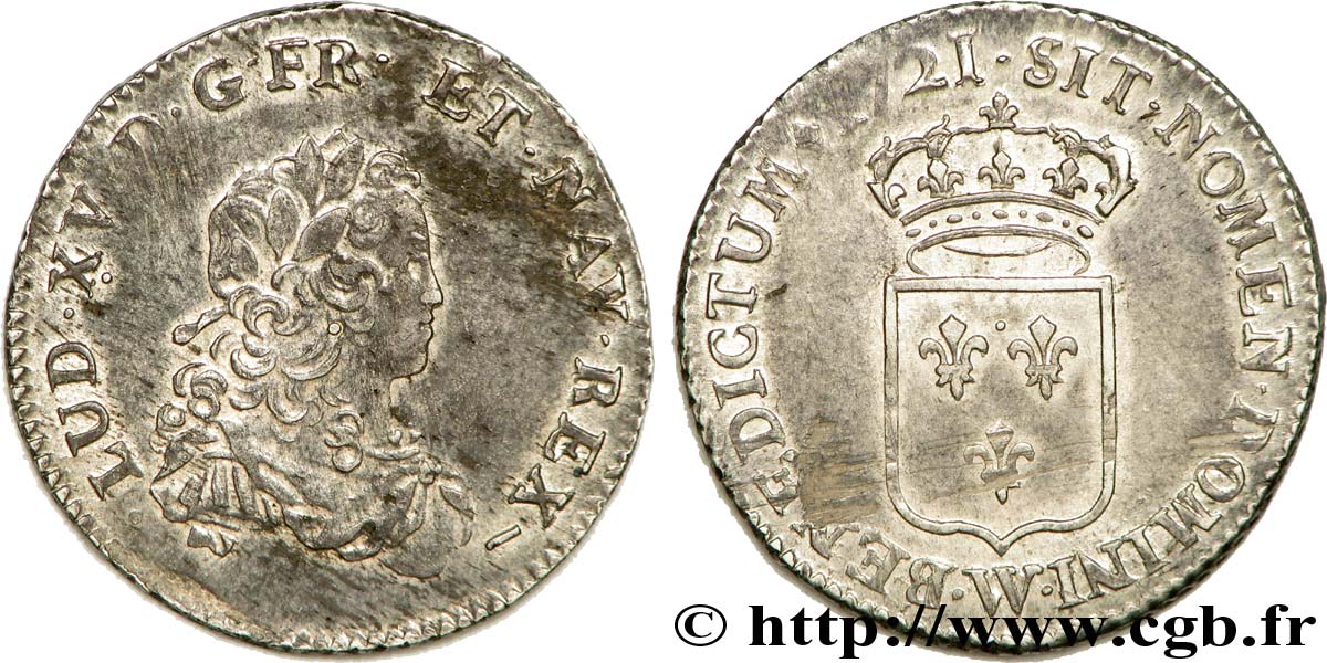 LOUIS XV THE BELOVED Tiers d écu de France 1721 Lille AU/XF