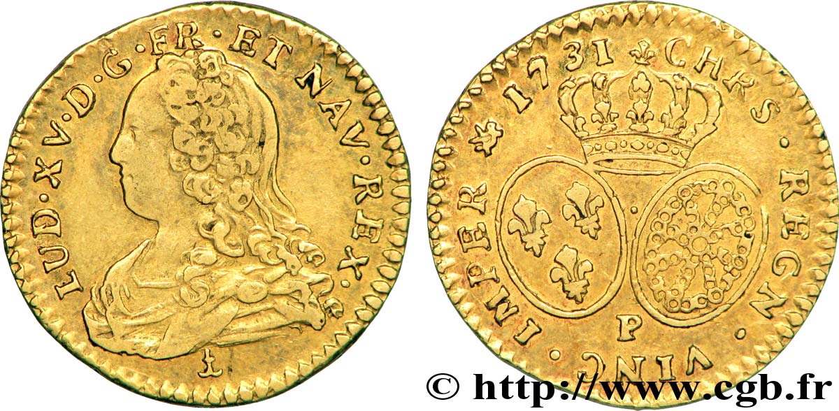 LOUIS XV  THE WELL-BELOVED  Demi-louis d or aux écus ovales, buste habillé 1731 Dijon q.SPL