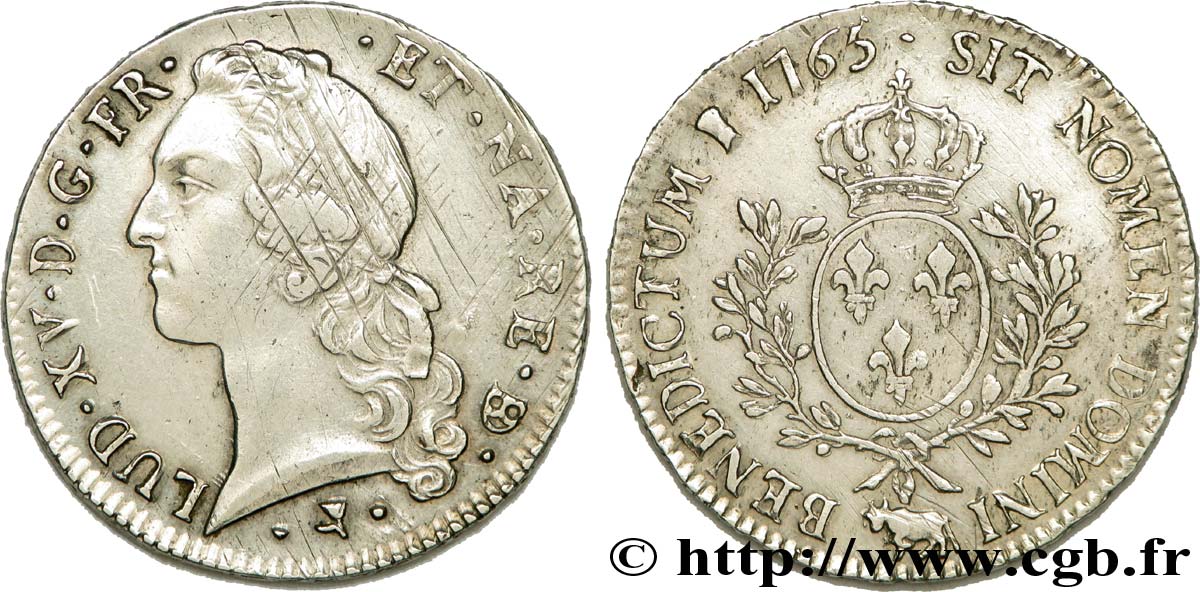LOUIS XV  THE WELL-BELOVED  Écu dit  au bandeau  de Béarn 1765 Pau XF