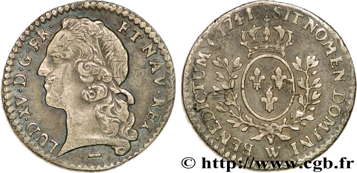 LOUIS XV DIT LE BIEN AIMÉ Vingtième d&nbsp;écu aux branches d’olivier, tête ceinte d’un bandeau 1741 Lille TTB+