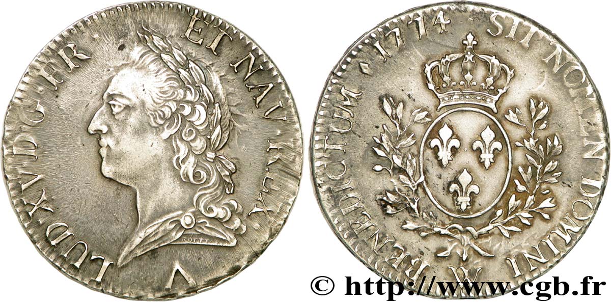 LOUIS XV DIT LE BIEN AIMÉ Écu dit &nbsp;à la vieille tête&nbsp; 1774 Lille TTB+