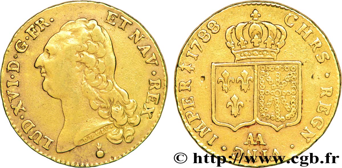 LOUIS XVI Double louis d’or aux écus accolés 1788 Metz BC+