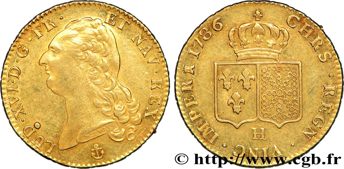 LOUIS XVI Double louis d’or aux écus accolés 1786 La Rochelle MBC+
