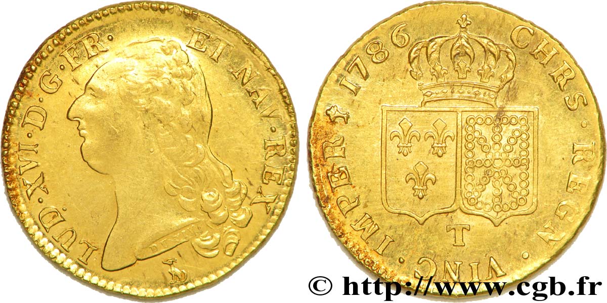 LOUIS XVI Double louis d’or aux écus accolés 1786 Nantes AU/AU