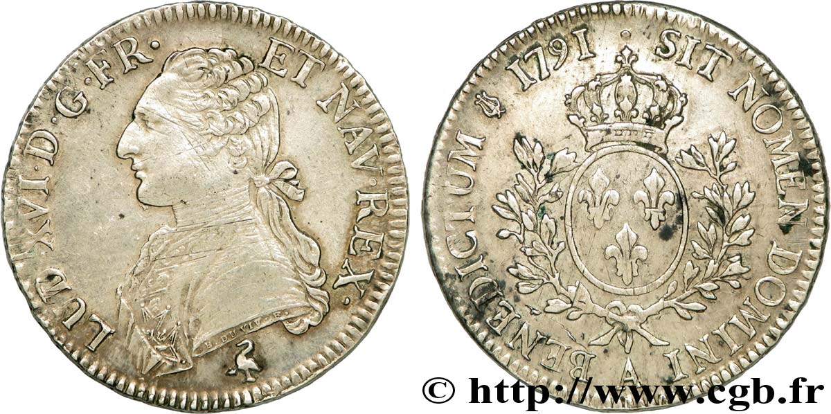 LOUIS XVI Écu dit  aux branches d olivier  1791 Paris MBC+