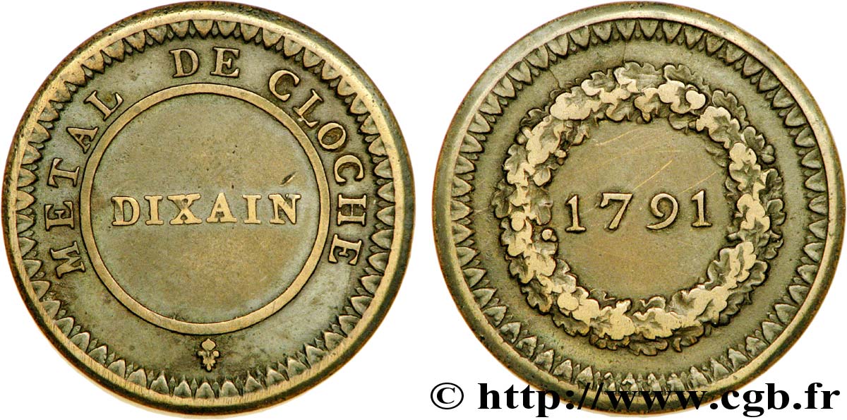 REVOLUTION COINAGE Dixain de Rochon (essai) 1791 Lyon MBC+