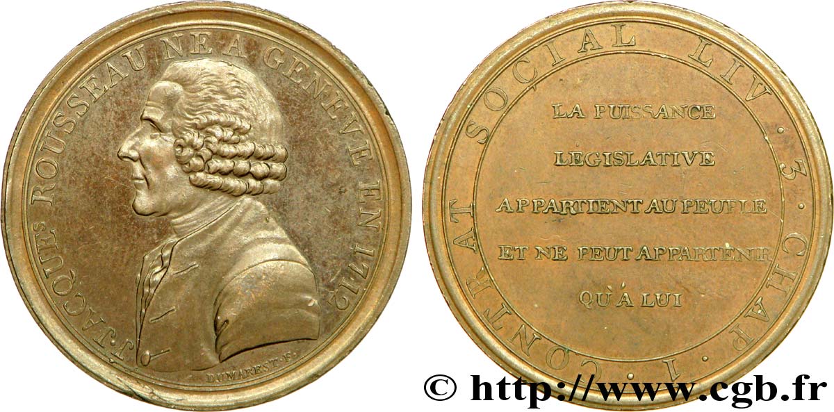 REVOLUTION COINAGE Monneron à l effigie de Jean-Jacques Rousseau n.d.  AU