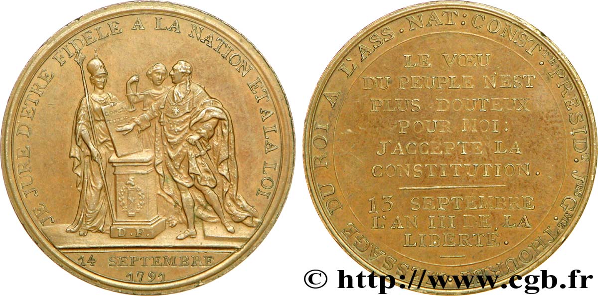 REVOLUTION COINAGE Monnaie de confiance, Monneron du Serment du roi 1791 Paris VZ