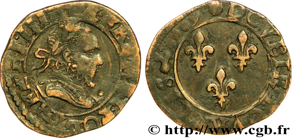 HENRY III Double tournois, type d’Amiens 1589 Amiens fSS