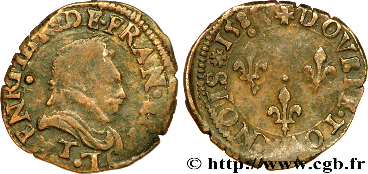 HENRI III Double tournois, 2e type de Nantes 1584 Nantes TTB
