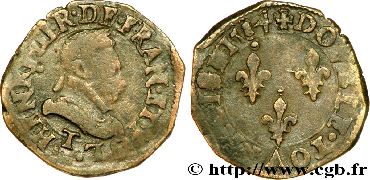 HENRY III Double tournois, 2e type de Nantes 1584 Nantes q.BB/BB