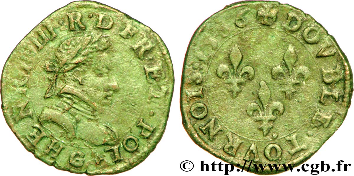 HENRY III Double tournois, type de Poitiers 1586 Poitiers MBC