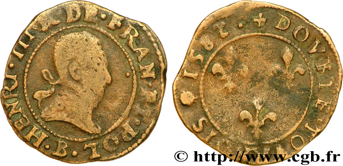 HENRY III Double tournois, type de Rouen 1582 Rouen BC+