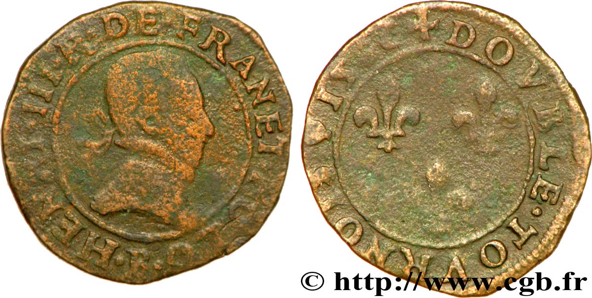 HENRI III Double tournois, type de Rouen 1582 Rouen B+/TB