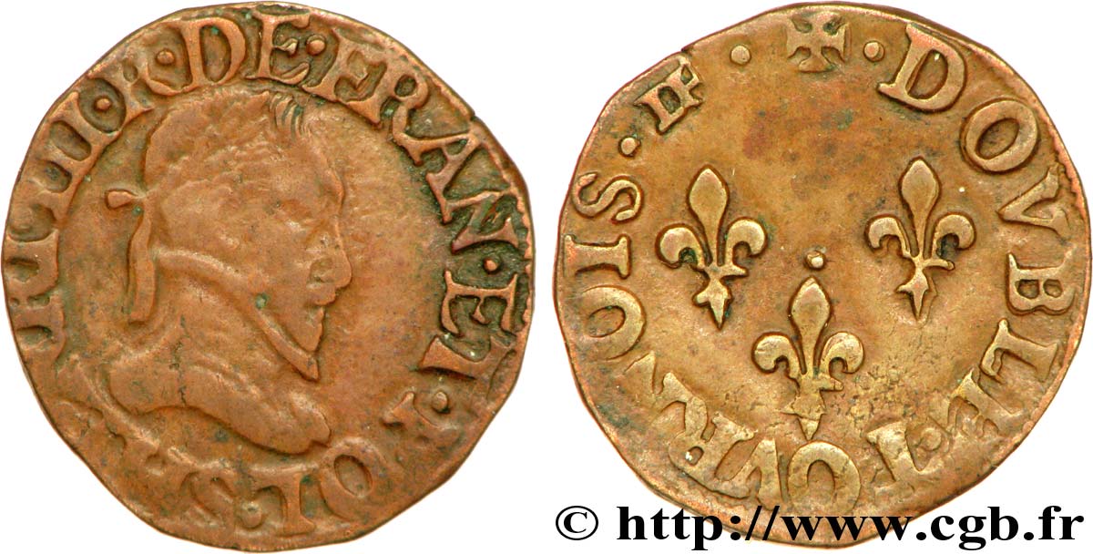 HENRY III Double tournois, type de Troyes n.d. Troyes XF/AU
