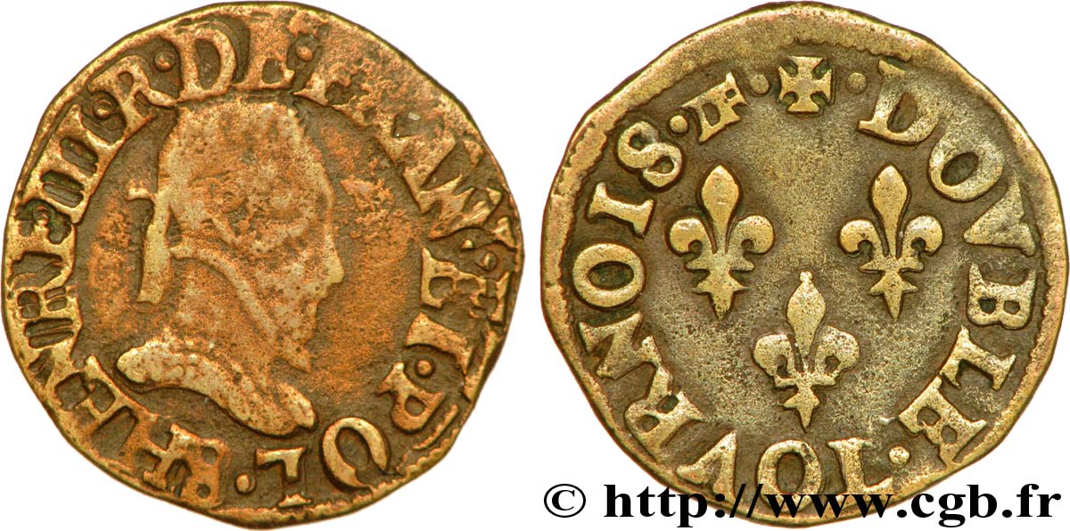 HENRY III Double tournois, type de Troyes n.d. Troyes VF/XF