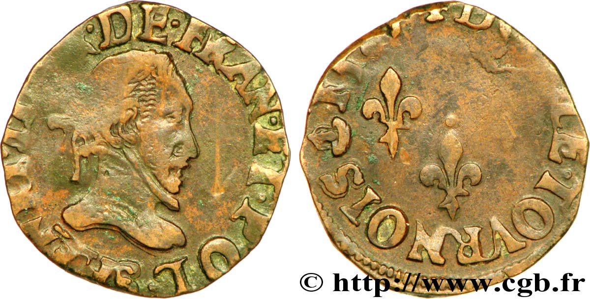 HENRI III Double tournois, type de Troyes 1587 Troyes TTB/TB+