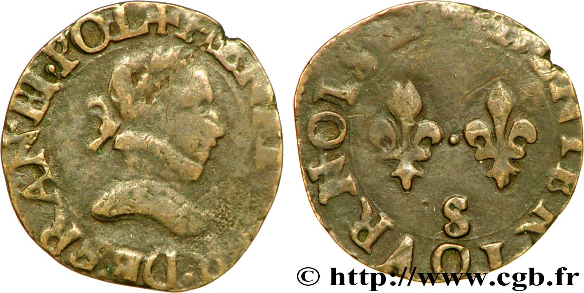 HENRY III Denier tournois, type de Troyes n.d. Troyes VF