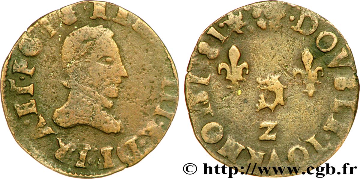 HENRY III Double tournois, 1er type du Dauphiné 1581 Grenoble VF